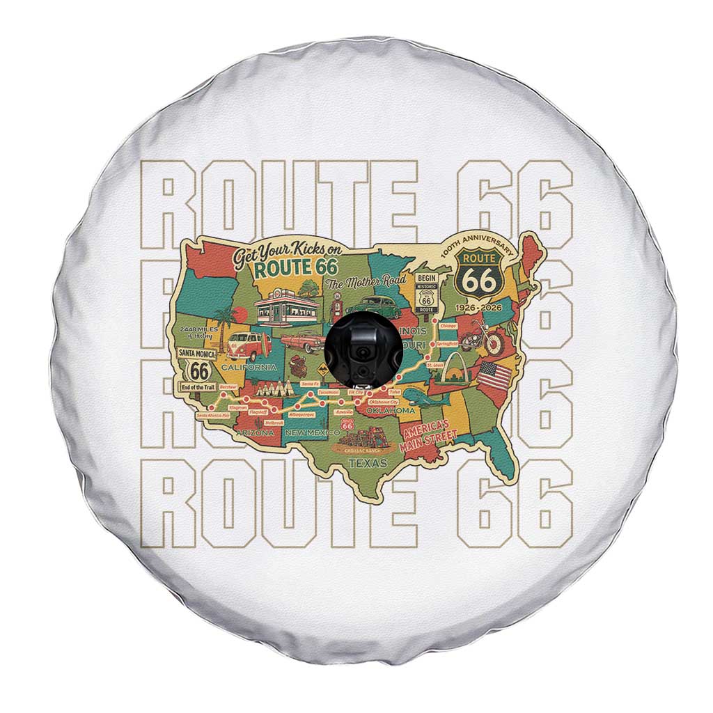 Highway 66 Travel Map 100th Anniversary 1926-2026 Spare Tire Cover Vintage Americana Centennial Road Trip Souvenir