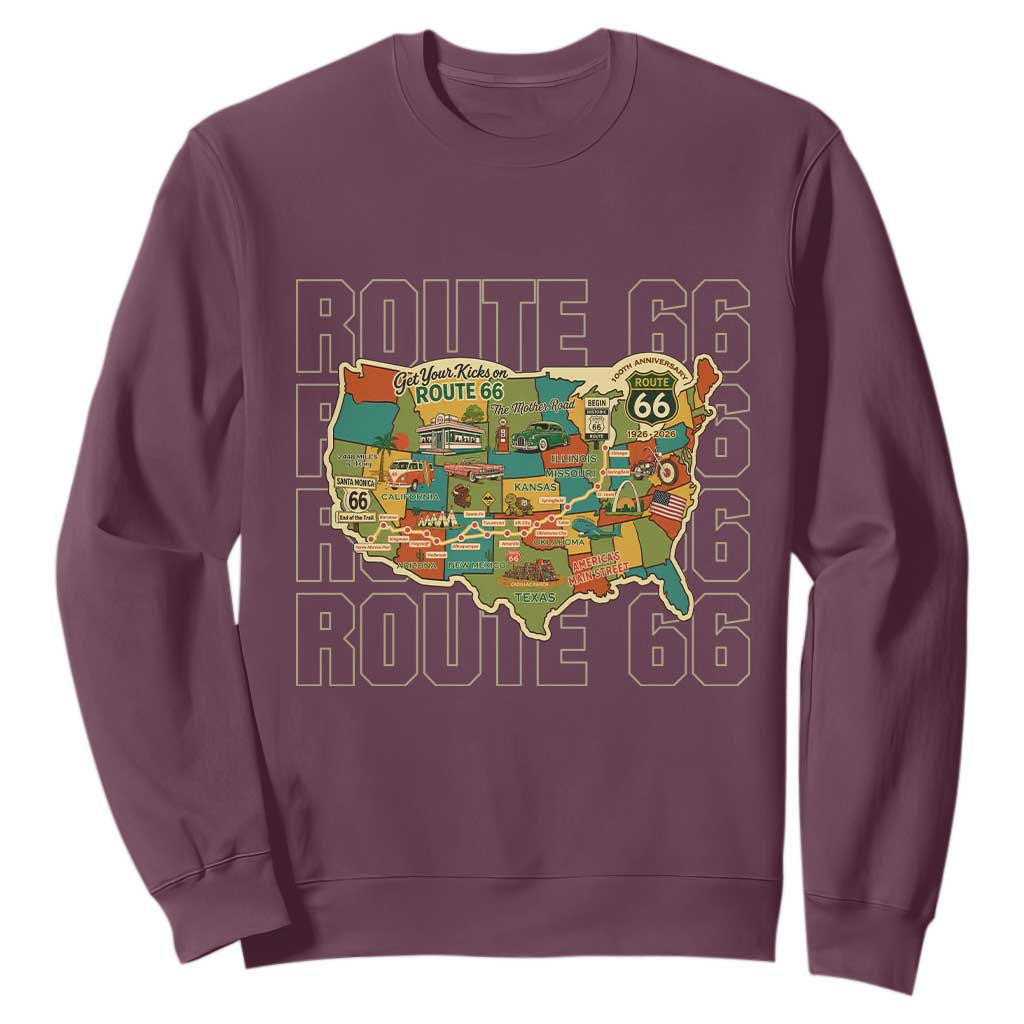 Highway 66 Travel Map 100th Anniversary 1926-2026 Sweatshirt Vintage Americana Centennial Road Trip Souvenir