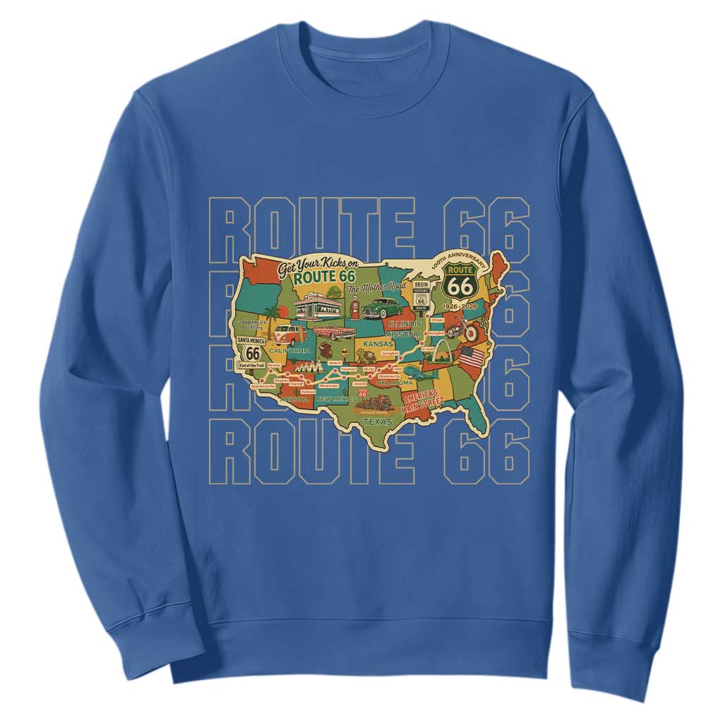 Highway 66 Travel Map 100th Anniversary 1926-2026 Sweatshirt Vintage Americana Centennial Road Trip Souvenir
