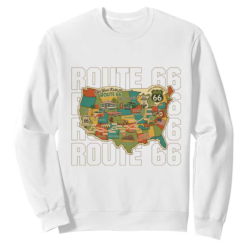 Highway 66 Travel Map 100th Anniversary 1926-2026 Sweatshirt Vintage Americana Centennial Road Trip Souvenir