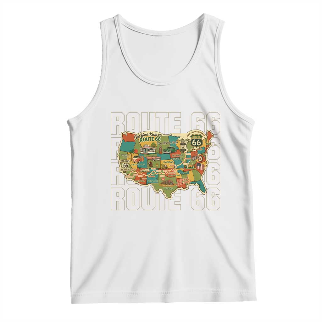Route Highway 66 Travel Map 100th Anniversary 1926-2026 Tank Top Vintage Americana Centennial Road Trip Souvenir TS14 White Print Your Wear
