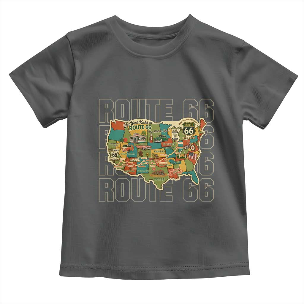 Highway 66 Travel Map 100th Anniversary 1926-2026 Toddler T Shirt Vintage Americana Centennial Road Trip Souvenir