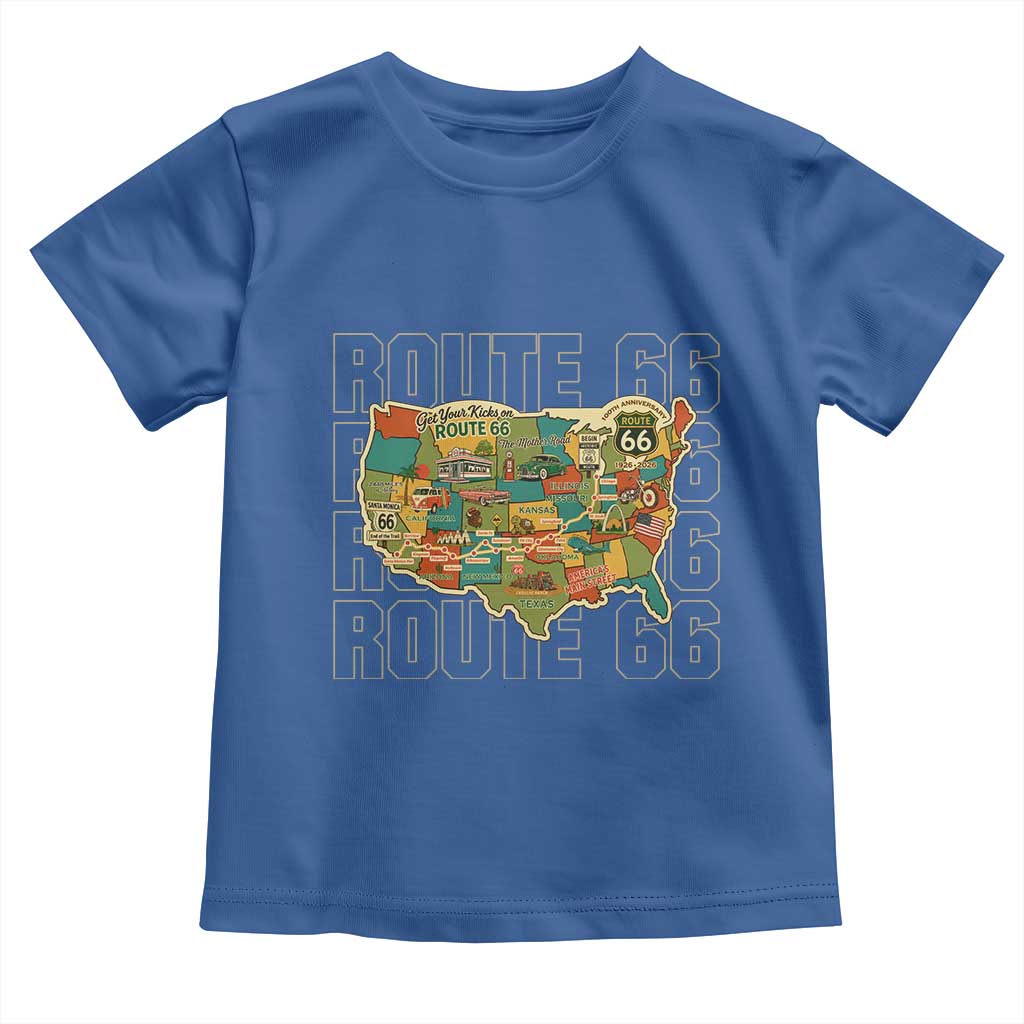Highway 66 Travel Map 100th Anniversary 1926-2026 Toddler T Shirt Vintage Americana Centennial Road Trip Souvenir