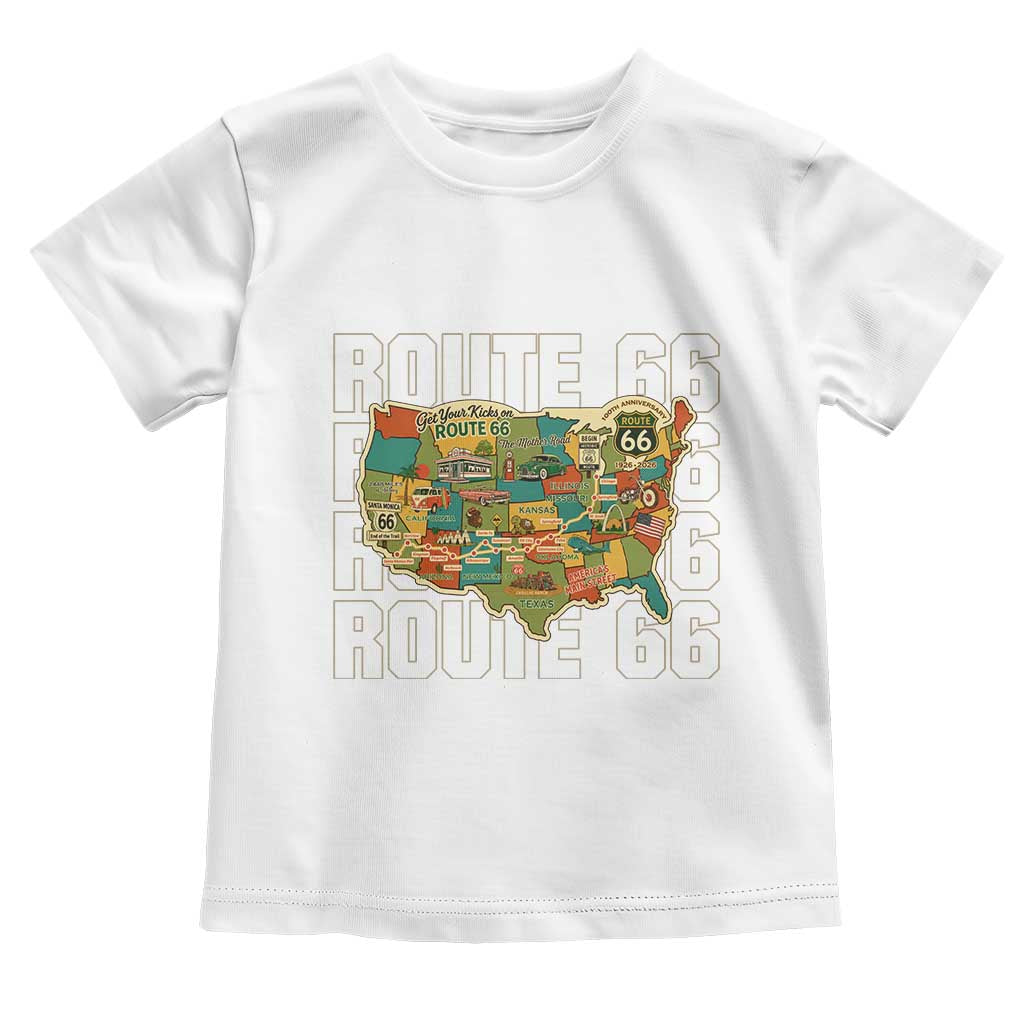 Highway 66 Travel Map 100th Anniversary 1926-2026 Toddler T Shirt Vintage Americana Centennial Road Trip Souvenir TS14 White Print Your Wear