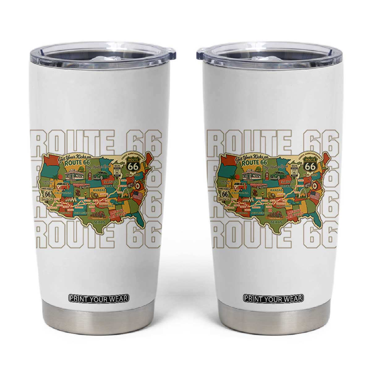 Highway 66 Travel Map 100th Anniversary 1926-2026 Tumbler Cup Vintage Americana Centennial Road Trip Souvenir