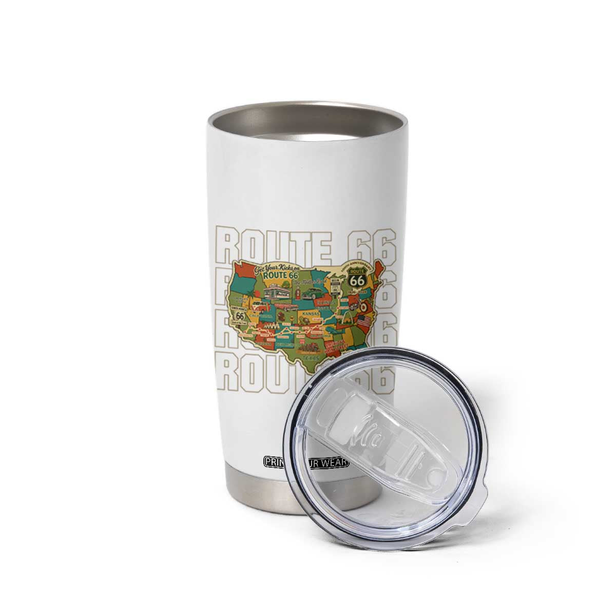 Highway 66 Travel Map 100th Anniversary 1926-2026 Tumbler Cup Vintage Americana Centennial Road Trip Souvenir