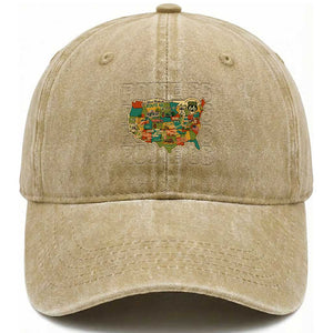 Highway 66 Travel Map 100th Anniversary 1926-2026 Washed Cotton Baseball Cap Vintage Americana Centennial Road Trip Souvenir