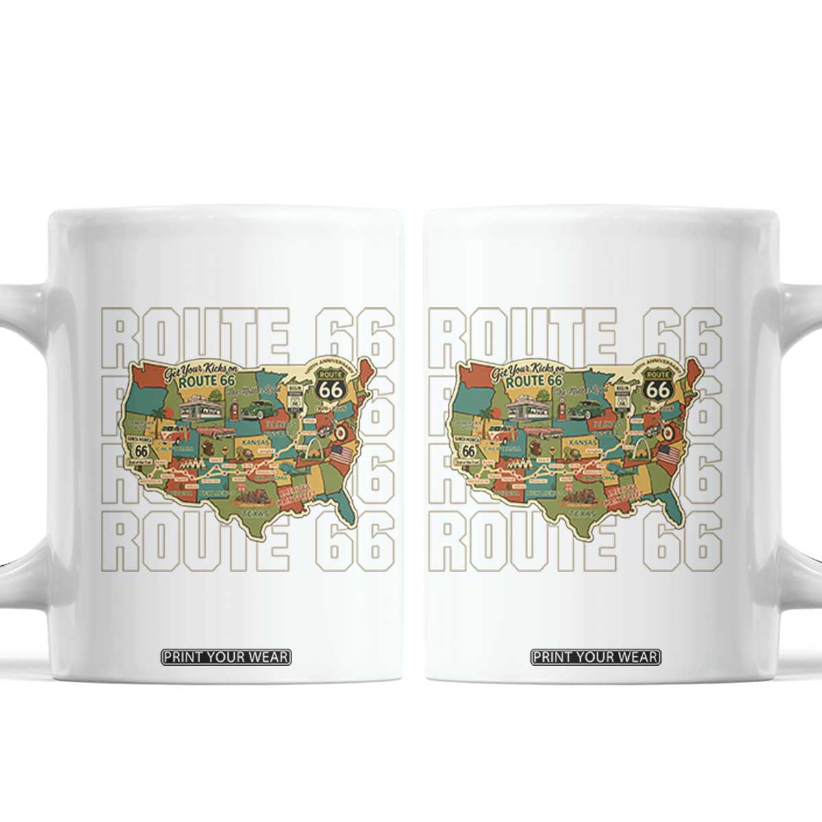 Highway 66 Travel Map 100th Anniversary 1926-2026 Coffee Mug Vintage Americana Centennial Road Trip Souvenir