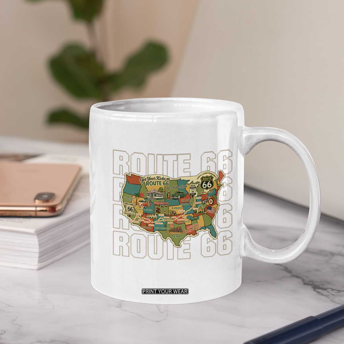 Highway 66 Travel Map 100th Anniversary 1926-2026 Coffee Mug Vintage Americana Centennial Road Trip Souvenir