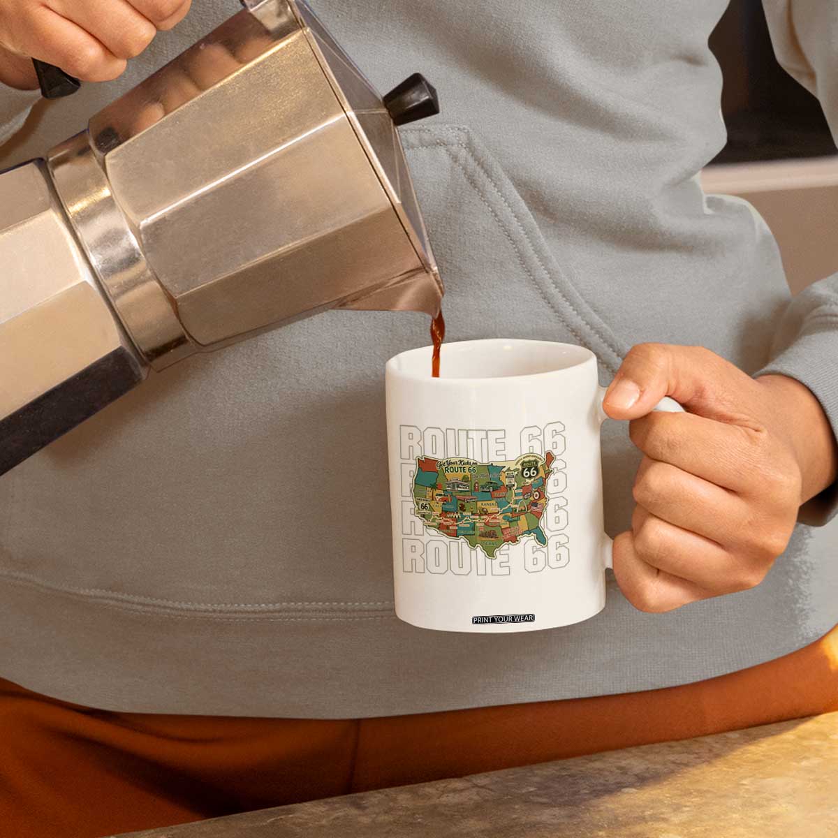 Highway 66 Travel Map 100th Anniversary 1926-2026 Coffee Mug Vintage Americana Centennial Road Trip Souvenir
