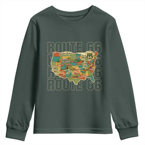 Highway 66 Travel Map 100th Anniversary 1926-2026 Youth Sweatshirt Vintage Americana Centennial Road Trip Souvenir