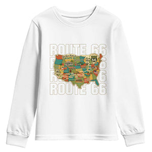 Highway 66 Travel Map 100th Anniversary 1926-2026 Youth Sweatshirt Vintage Americana Centennial Road Trip Souvenir