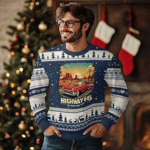 Vintage Highway 66 100th Anniversary Souvenir Ugly Christmas Sweater TS14 Navy Beige Print Your Wear