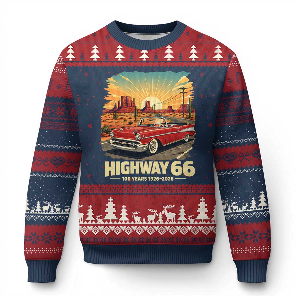 Vintage Highway 66 100th Anniversary Souvenir Ugly Christmas Sweater TS14 Navy Red Print Your Wear