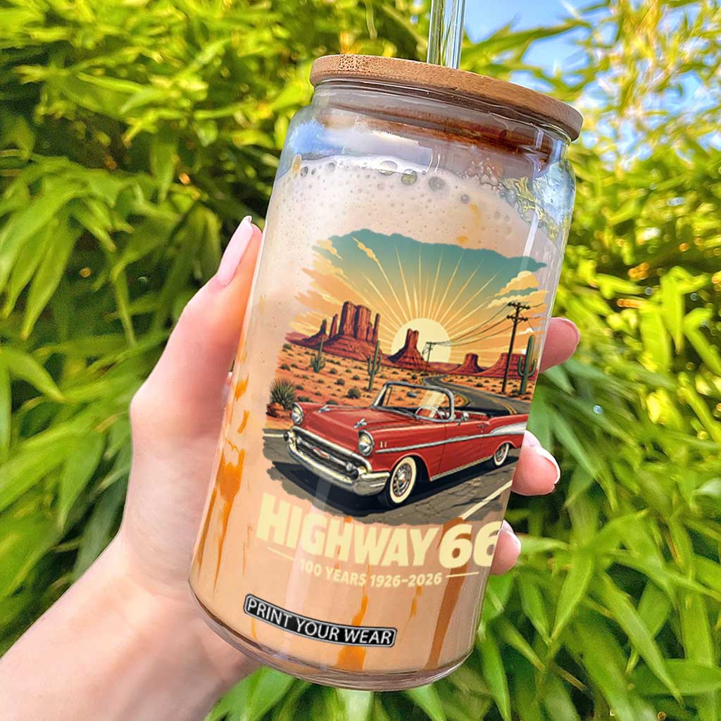Vintage Route Highway 66 100th Anniversary Souvenir Glass Can TS14 Black Print Your Wear