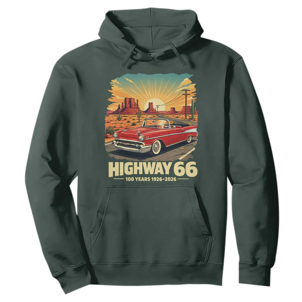 Vintage Highway 66 100th Anniversary Souvenir Hoodie TS14 Dark Forest Green Print Your Wear