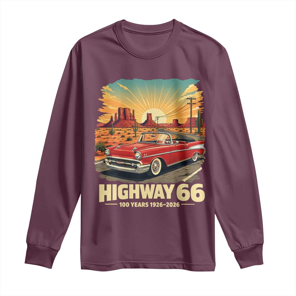 Vintage Highway 66 100th Anniversary Souvenir Long Sleeve Shirt TS14 Maroon Print Your Wear