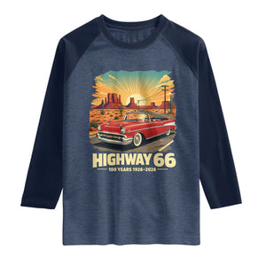 Vintage Highway 66 100th Anniversary Souvenir Raglan Shirt TS14 Heather Denim Navy Print Your Wear
