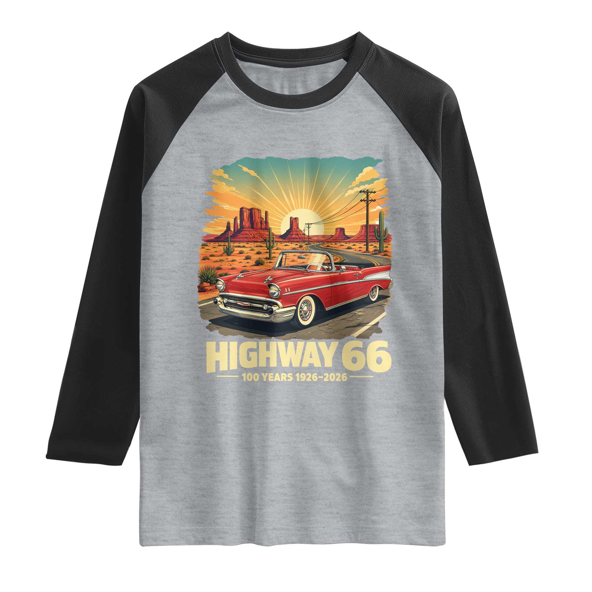 Vintage Highway 66 100th Anniversary Souvenir Raglan Shirt TS14 Heather Gray Black Print Your Wear