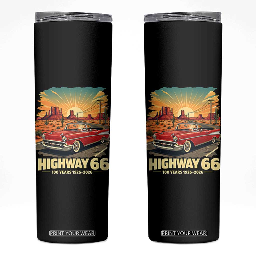 Vintage Route Highway 66 100th Anniversary Souvenir Skinny Tumbler TS14 Black Print Your Wear