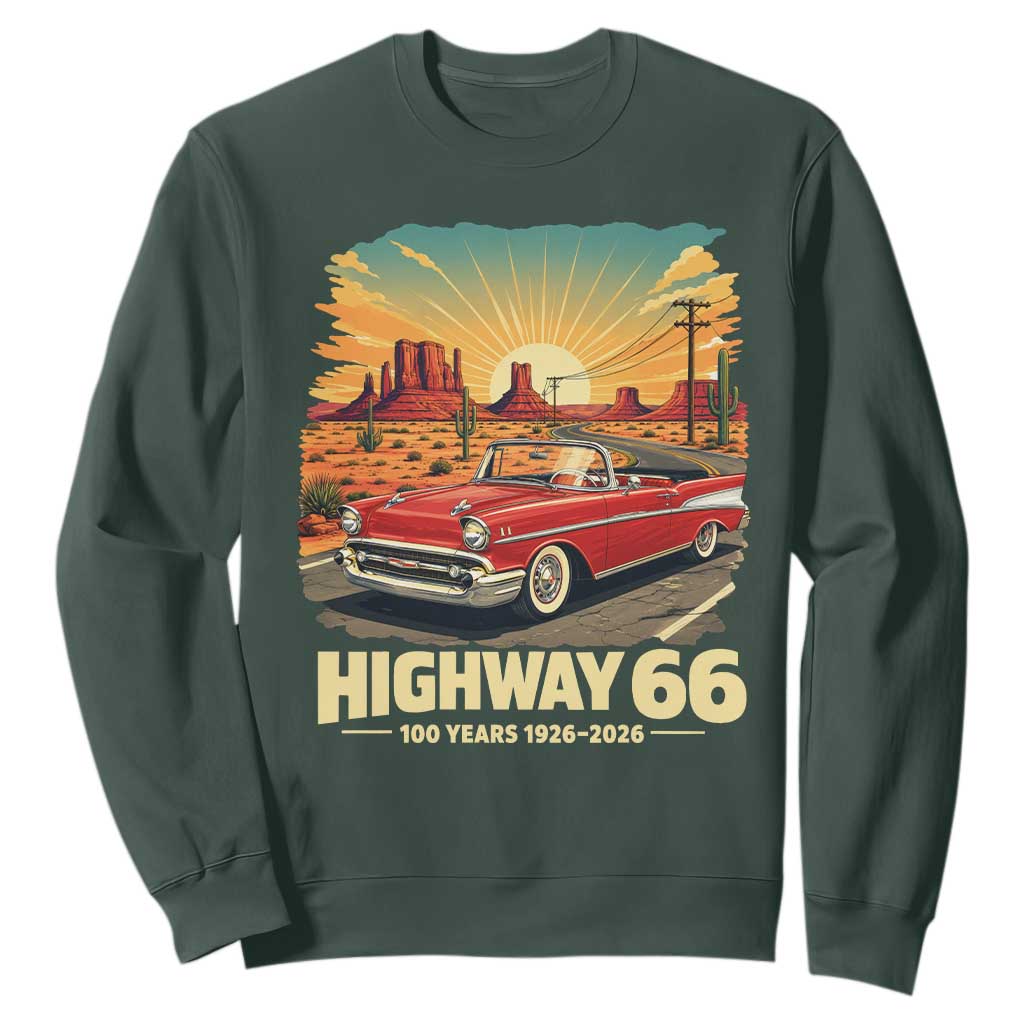 Vintage Highway 66 100th Anniversary Souvenir Sweatshirt TS14 Dark Forest Green Print Your Wear