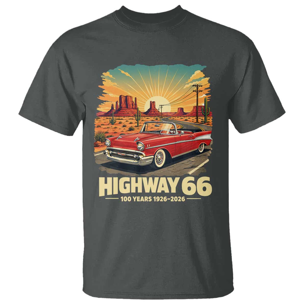Vintage Highway 66 100th Anniversary Souvenir T Shirt TS14 Dark Heather Print Your Wear