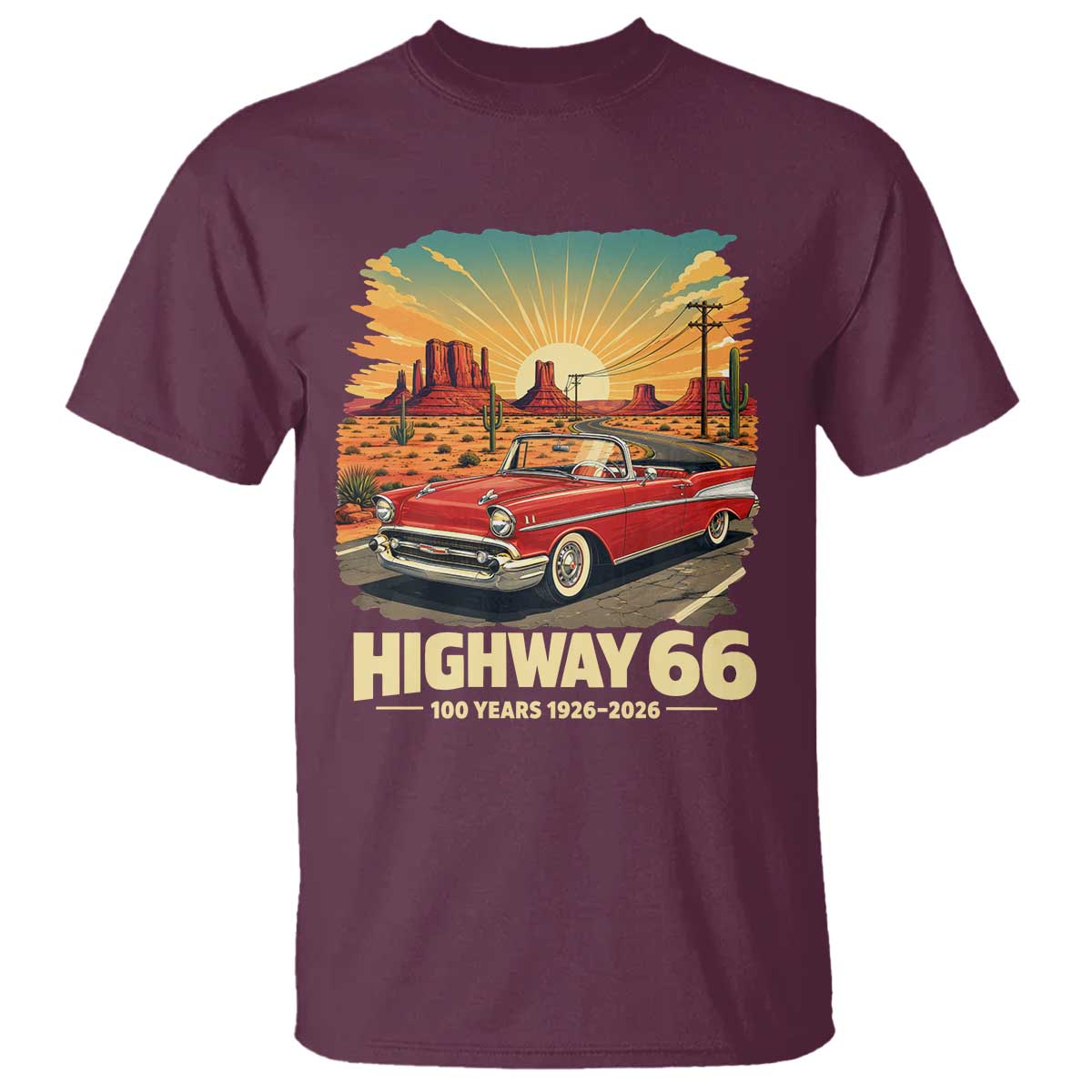 Vintage Highway 66 100th Anniversary Souvenir T Shirt TS14 Maroon Print Your Wear