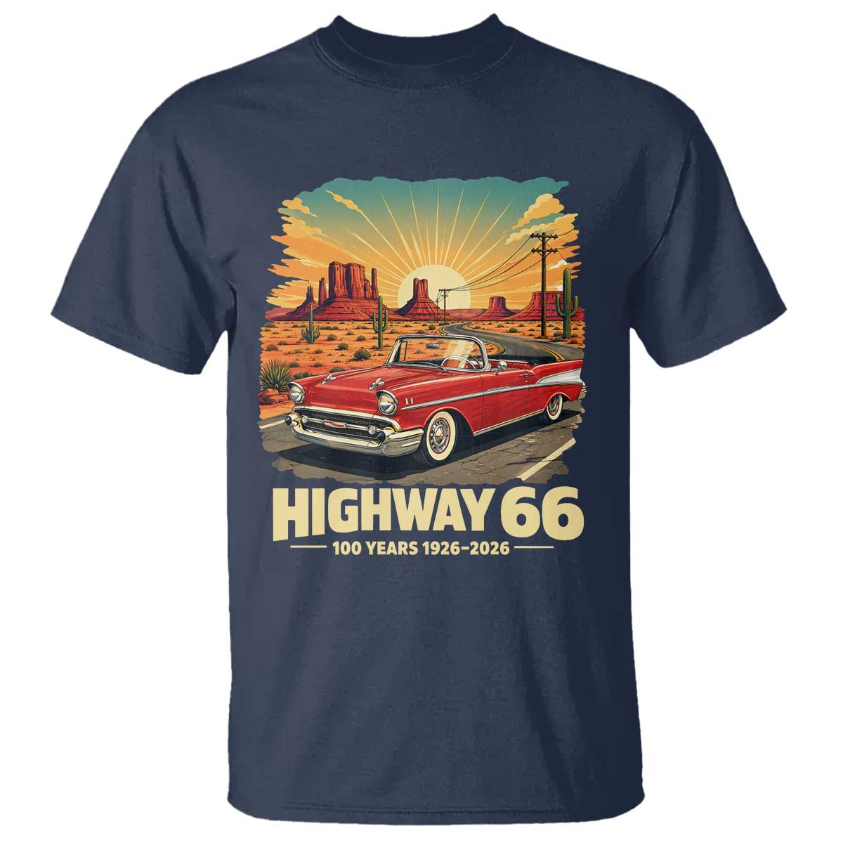 Vintage Highway 66 100th Anniversary Souvenir T Shirt TS14 Navy Print Your Wear