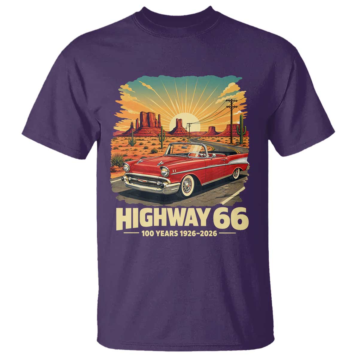 Vintage Highway 66 100th Anniversary Souvenir T Shirt TS14 Purple Print Your Wear