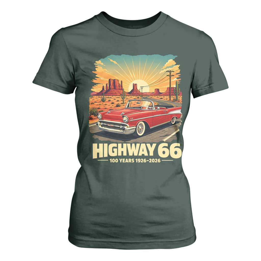 Vintage Highway 66 100th Anniversary Souvenir T Shirt For Women TS14 Dark Forest Green Print Your Wear