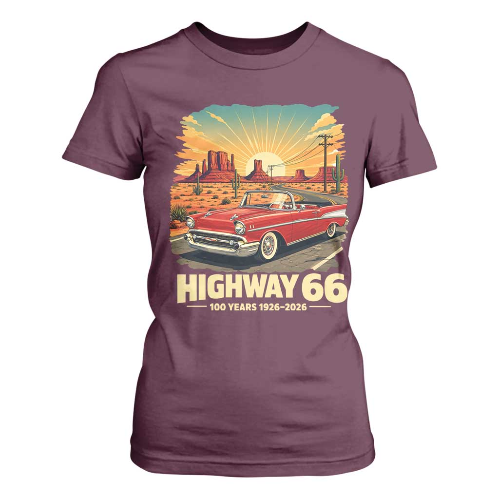 Vintage Highway 66 100th Anniversary Souvenir T Shirt For Women TS14 Maroon Print Your Wear