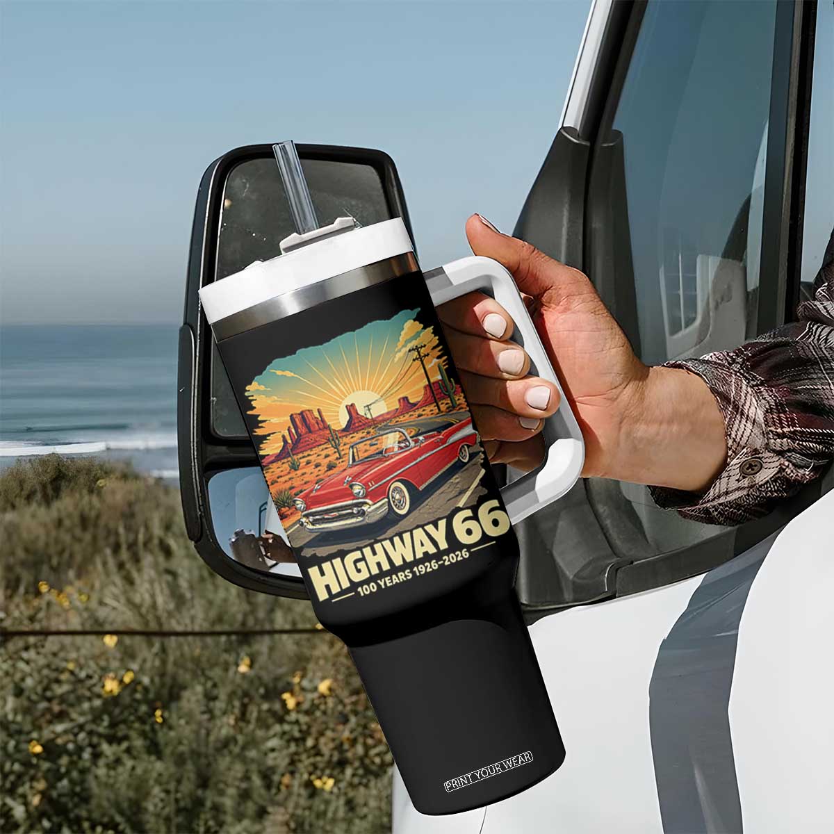 Vintage Highway 66 100th Anniversary Souvenir Tumbler With Handle TS14 Print Your Wear
