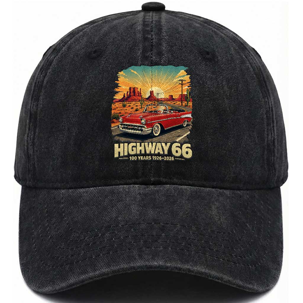 Vintage Route Highway 66 100th Anniversary Souvenir Washed Cotton Baseball Cap TS14 Print Your Wear