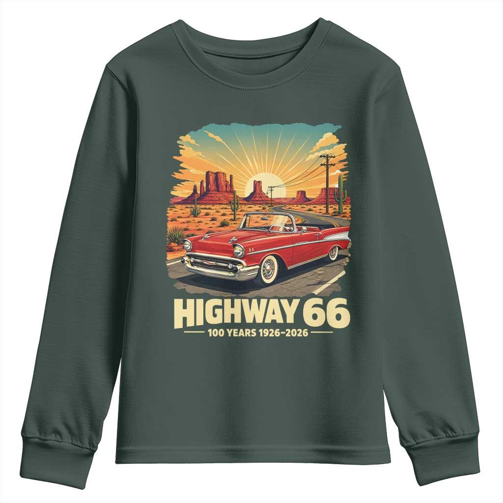 Vintage Highway 66 100th Anniversary Souvenir Youth Sweatshirt TS14 Dark Forest Green Print Your Wear