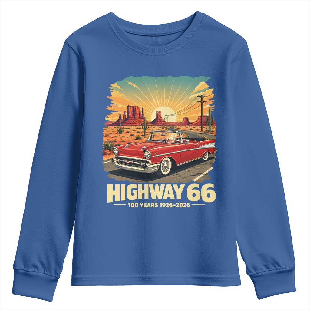 Vintage Highway 66 100th Anniversary Souvenir Youth Sweatshirt TS14 Royal Blue Print Your Wear