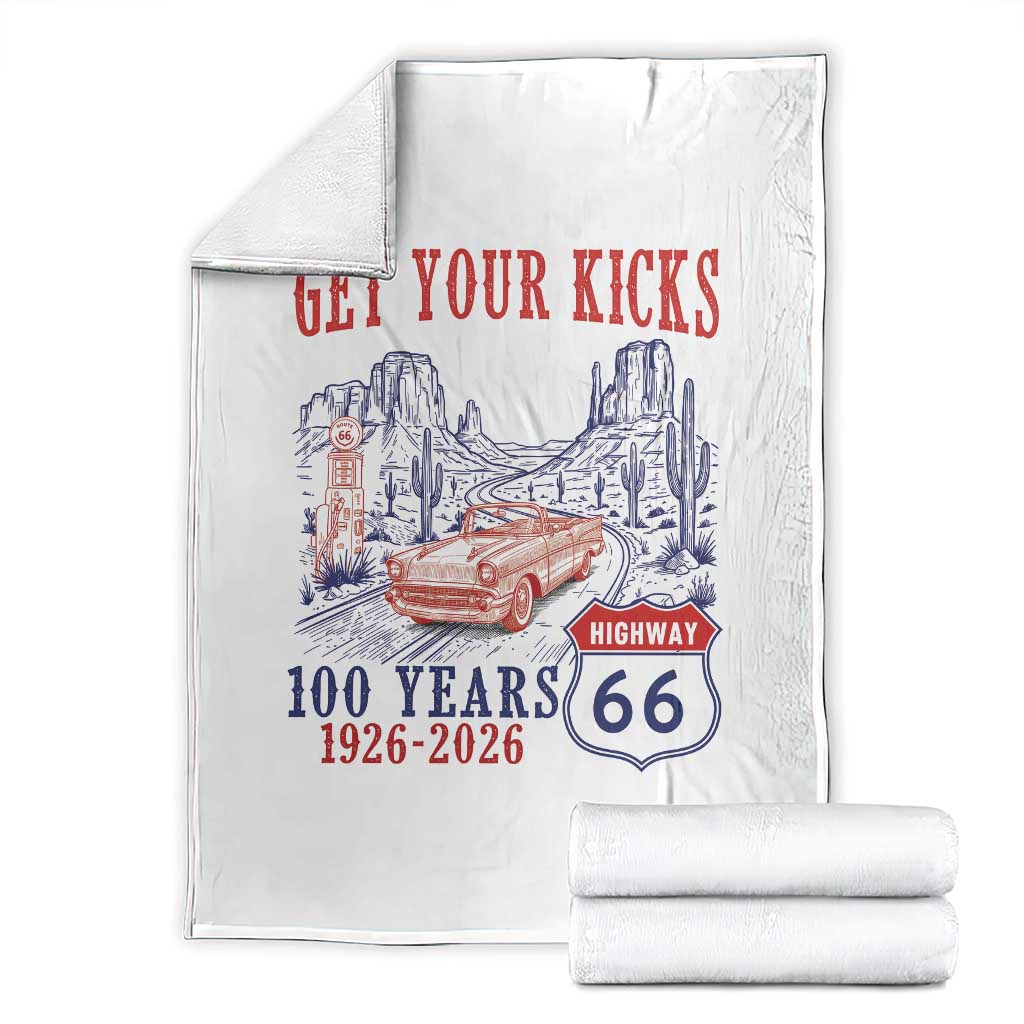 Route Highway 66 Get Your Kicks Centennial Road Trip 1926-2026 Throw Blanket TS14 White Print Your Wear