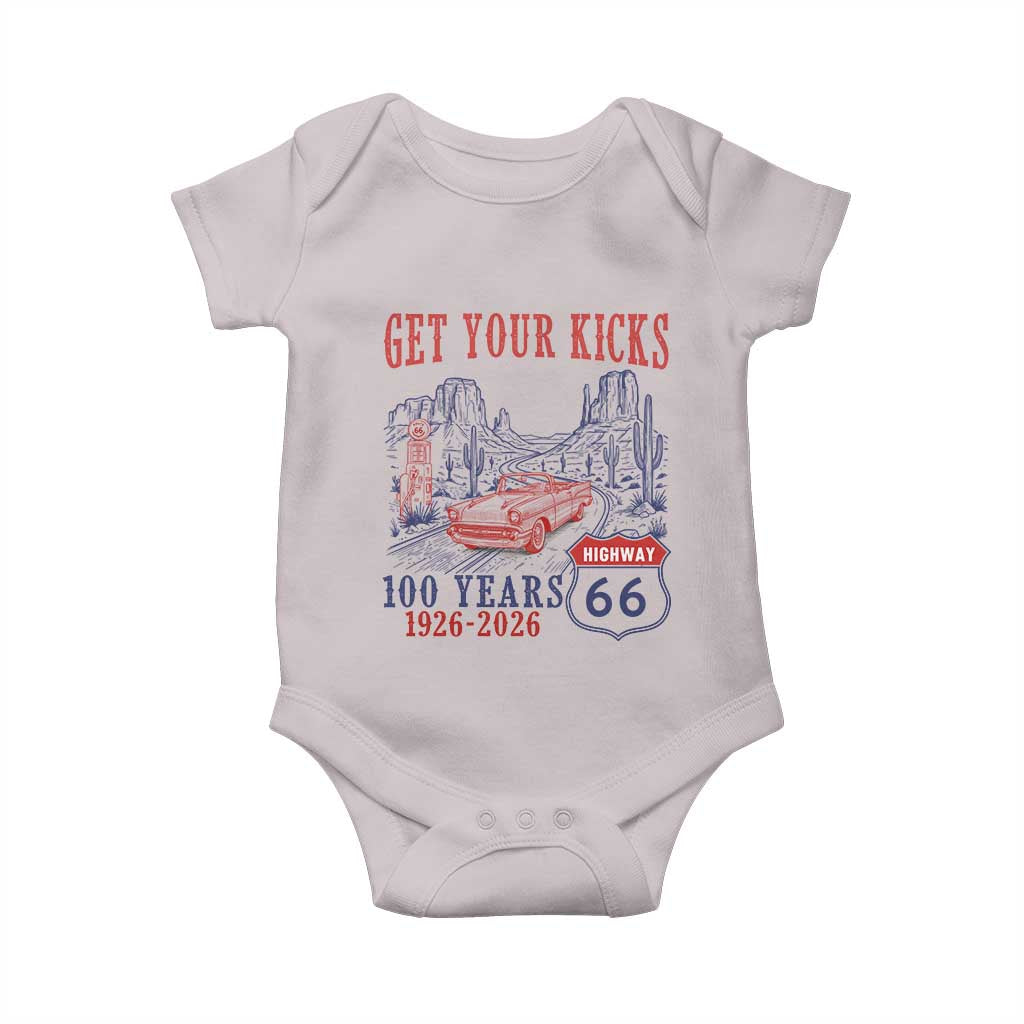 Highway 66 Get Your Kicks Centennial Road Trip 1926-2026 Baby Onesie TS14 Ice Gray Print Your Wear