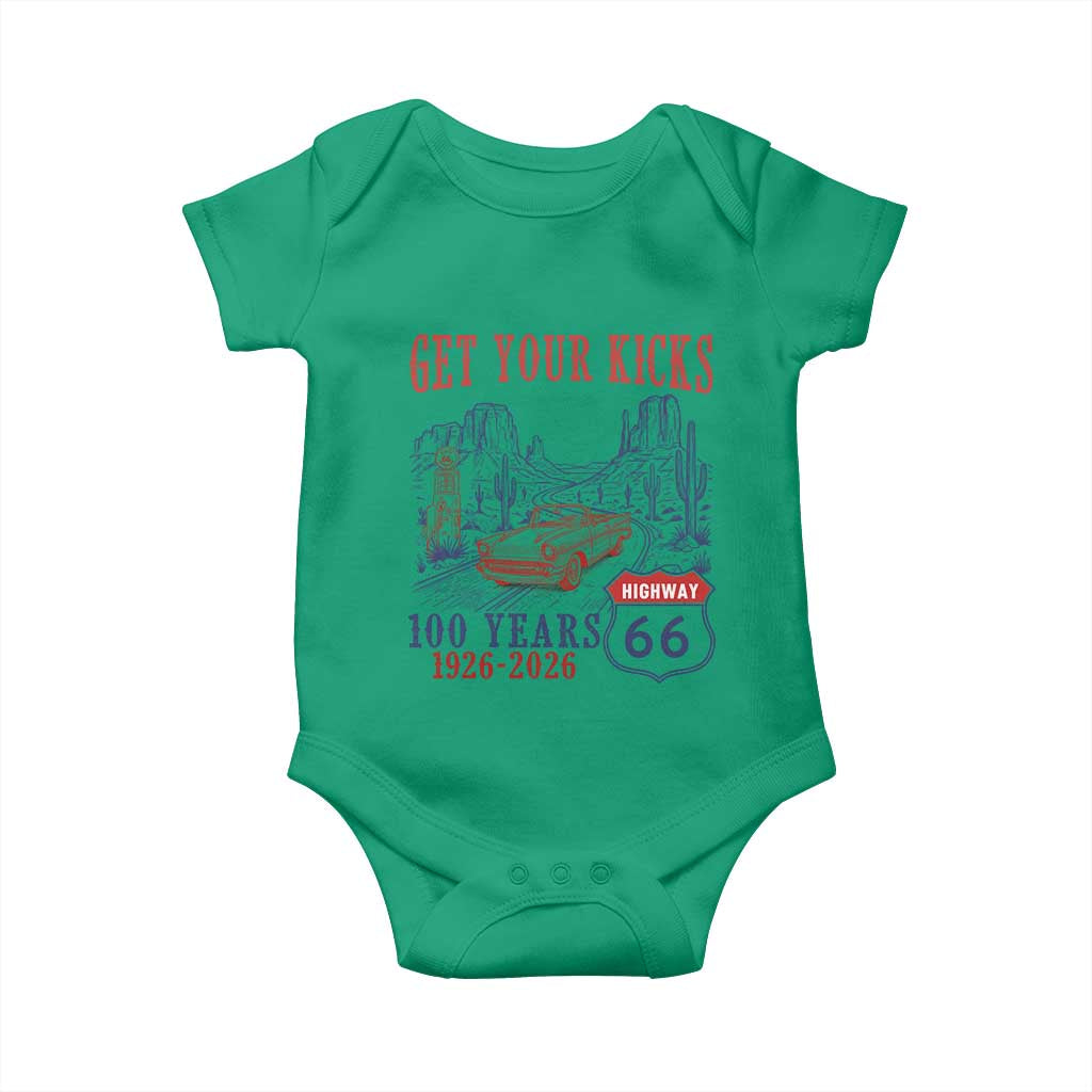 Highway 66 Get Your Kicks Centennial Road Trip 1926-2026 Baby Onesie TS14 Irish Green Print Your Wear