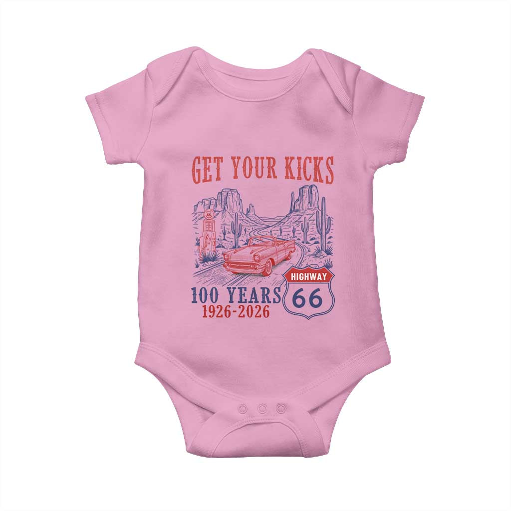 Highway 66 Get Your Kicks Centennial Road Trip 1926-2026 Baby Onesie TS14 Light Pink Print Your Wear
