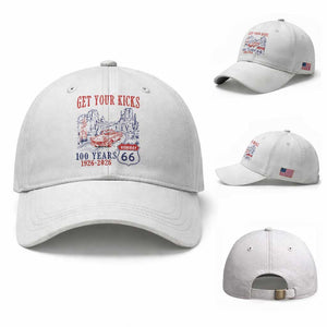 Highway 66 Get Your Kicks Centennial Road Trip 1926-2026 Baseball Cap TS14 Baseball Cap Universal Fit White Print Your Wear