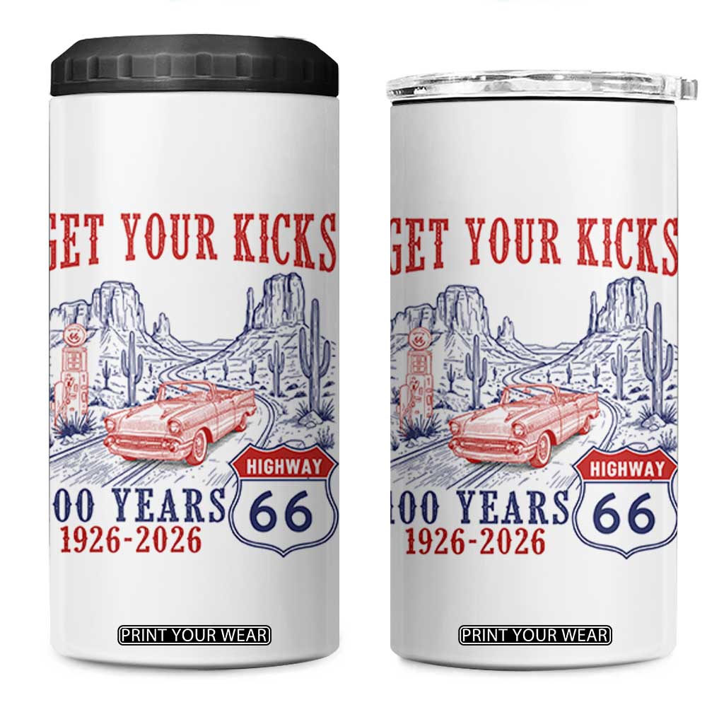 Highway 66 Get Your Kicks Centennial Road Trip 1926-2026 4 in 1 Can Cooler Tumbler TS14 One Size: 16 oz White Print Your Wear