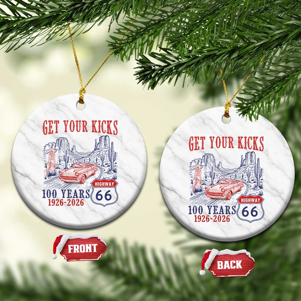 Route Highway 66 Get Your Kicks Centennial Road Trip 1926-2026 Ceramic Ornament TS14 1pc White Marble Print Your Wear