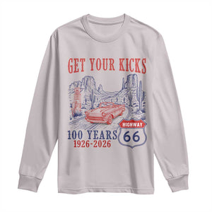 Highway 66 Get Your Kicks Centennial Road Trip 1926-2026 Long Sleeve Shirt TS14 Ice Gray Print Your Wear