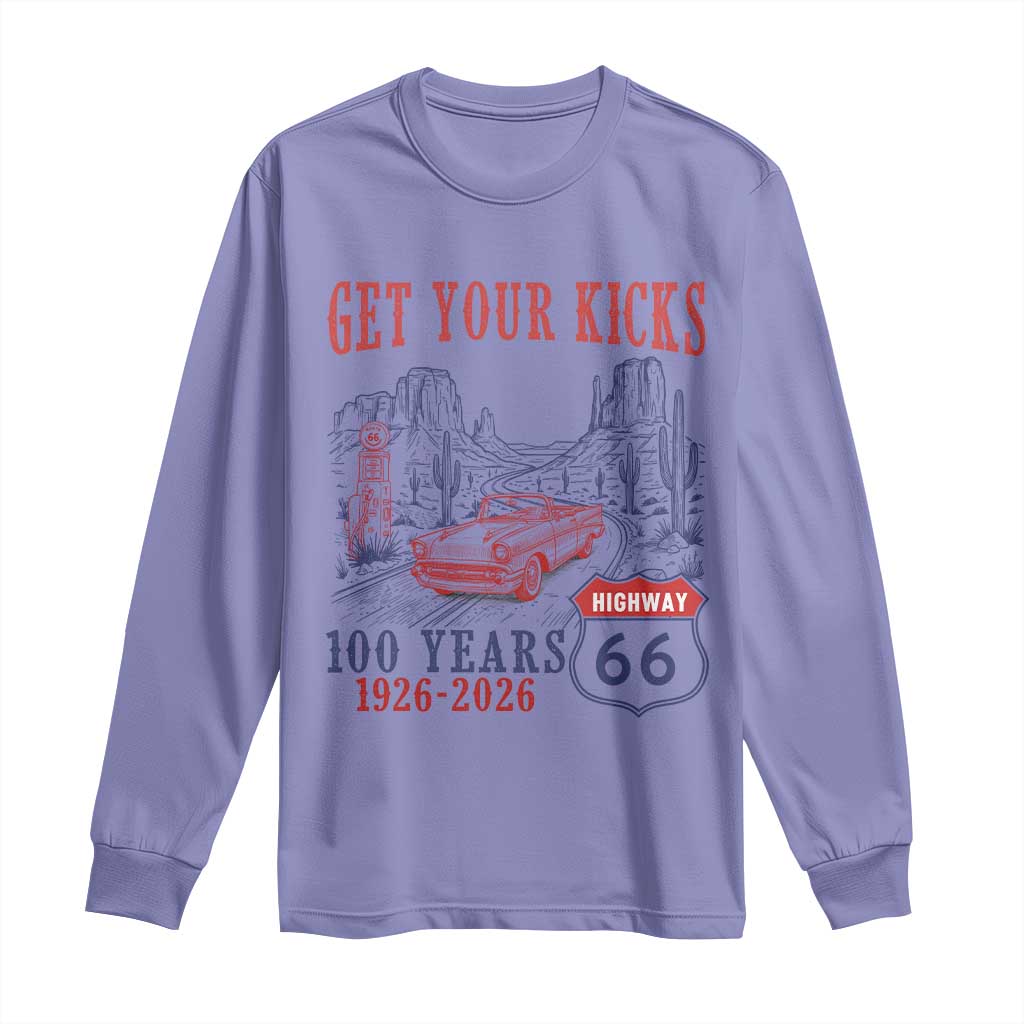 Highway 66 Get Your Kicks Centennial Road Trip 1926-2026 Long Sleeve Shirt TS14 Violet Print Your Wear