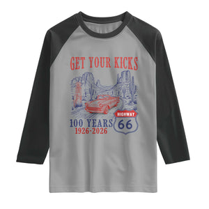 Highway 66 Get Your Kicks Centennial Road Trip 1926-2026 Raglan Shirt TS14 Sport Gray Black Print Your Wear