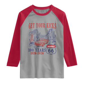 Highway 66 Get Your Kicks Centennial Road Trip 1926-2026 Raglan Shirt TS14 Sport Gray Red Print Your Wear