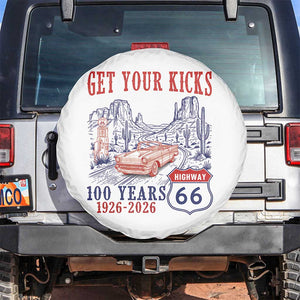 Highway 66 Get Your Kicks Centennial Road Trip 1926-2026 Spare Tire Cover TS14 No hole White Print Your Wear
