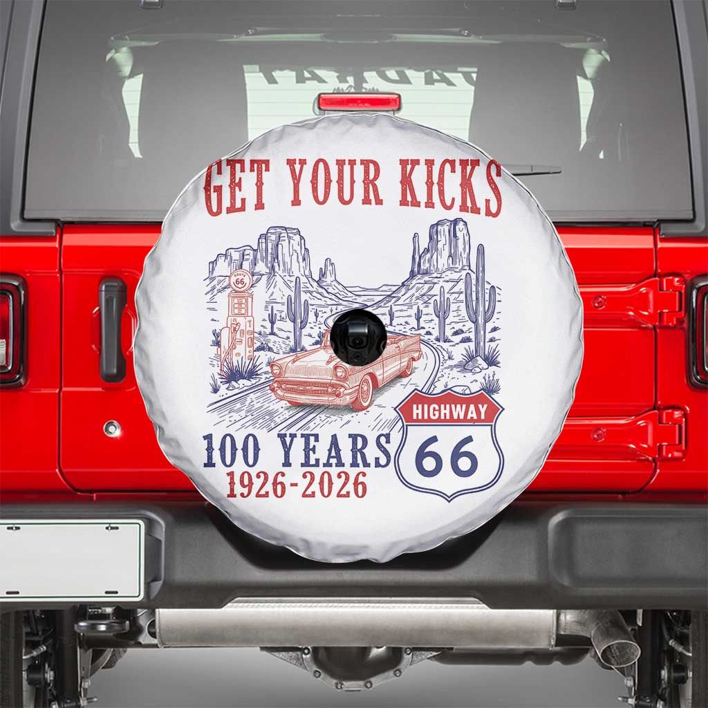 Highway 66 Get Your Kicks Centennial Road Trip 1926-2026 Spare Tire Cover TS14 White Print Your Wear