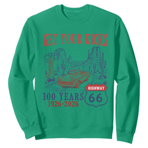 Highway 66 Get Your Kicks Centennial Road Trip 1926-2026 Sweatshirt TS14 Irish Green Print Your Wear