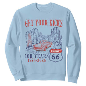 Highway 66 Get Your Kicks Centennial Road Trip 1926-2026 Sweatshirt TS14 Light Blue Print Your Wear